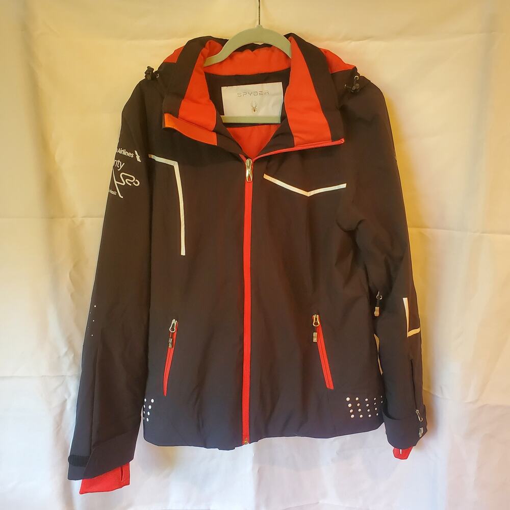 Spyder Women’s Ski Jacket Size 12 Black Red Hooded American Airlines Celebrity